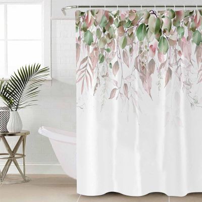 Double Love Modern LeavesBathroom Curtain 84 Inch Shower Curtain with Hooks, Waterproof Polyester Bath Curtain Washable Bathtub Curtain Colored Eucalyptus Aesthetic Plant 72''x 84''