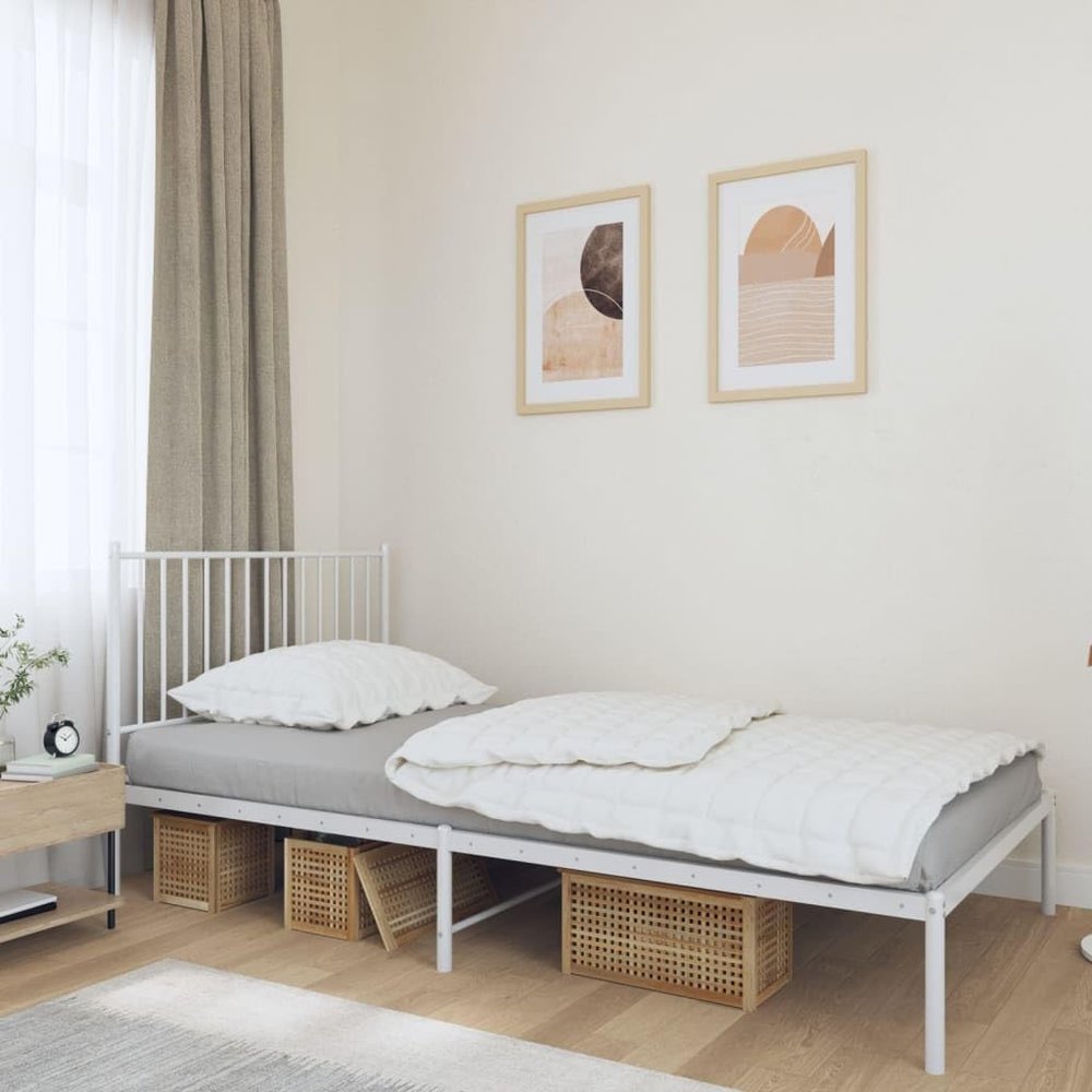 WEMYUFURN Metal Bed Frame with Headboard White 39.4"x78.7", Bed Frame, Bedstead, Bedroom Furniture Modern Design for a Comfortable and Stylish Bedroom