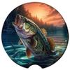 Traci's Fun Creations Bass Fishing Car Coasters, Sandstone, Round, 2.6 Inches, Set of 2, Absorbent, Fisherman Gift view 1