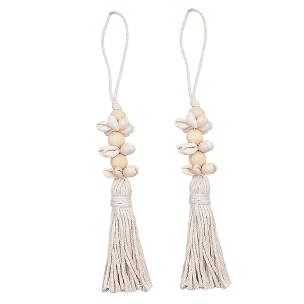 ABOOFAN 2pcs Boho Style Hanging String Wall Hanging Adornment Rustic Decorations Home Decoration Coastal Seaside Decor Spiral Shells Natural Fringe Wood Country Style Beach Bag, 25x1.6x1.6cm