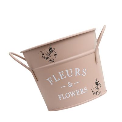 ABOOFAN Flowerpot Vintage Decor for Home Decorative Flower Vases Retro Flower Bucket Home Decorations Chic Vase Wedding Decor Iron Flower Container Drum Wrought Iron Pink Antique, 13X10.5CM