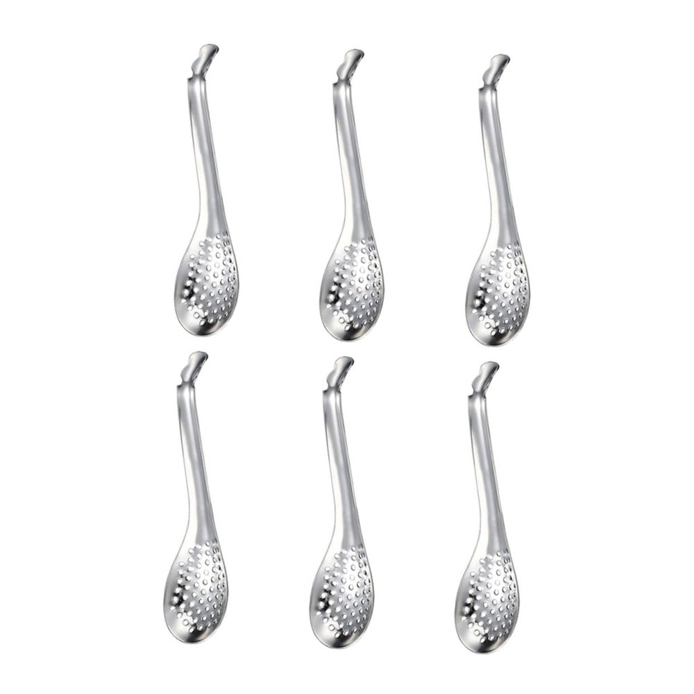 6pcs Stainless Steel Strainer Spoons Caviar Spoons Slotted Fine Strainer for Liquids Kitchen Gadgets Tableware Food Scoops Elegant