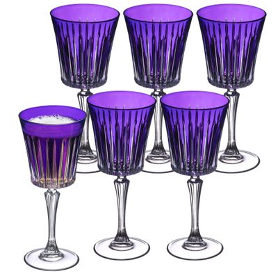 Barski European Wine Glasses - Set of 6 Goblets for Red or White Wine - Elegant Colored Glassware Water Stemware - Gift Ready, 7.5 oz, Purple