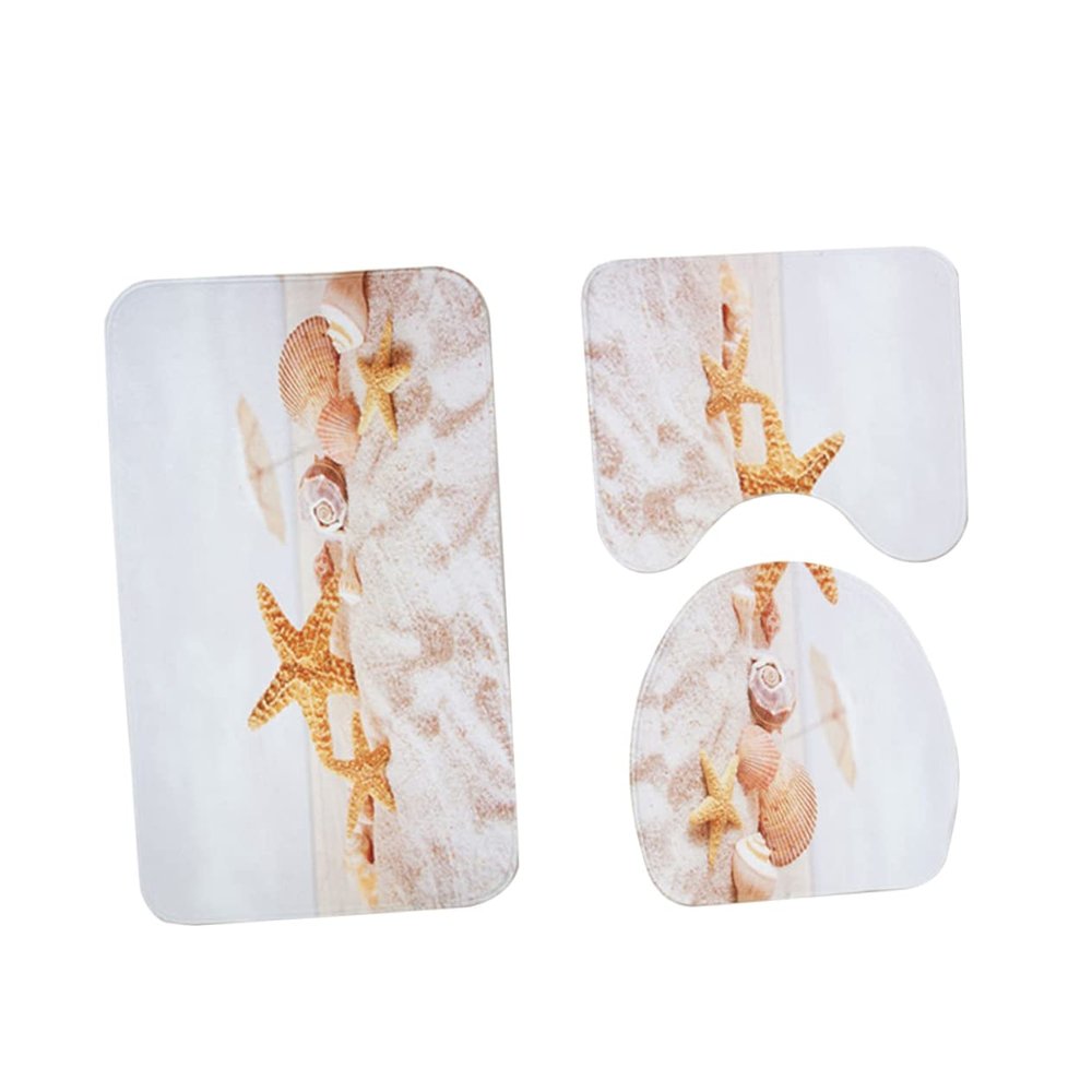 Zerodeko Beach Bathroom Accessory Set Toilet Rug Set Sea Pattern Mat Closestool Mat Comfortable Quick Dry Non-Slip Easy to Wash