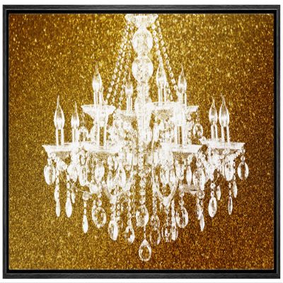 wall26 Framed Canvas Print Wall Art White Chandelier Silhouette on Glitter Background Decorative Lights Digital Art Modern Art Chic Relax/Calm for Living Room, Bedroom, Office - 24"x36" Black