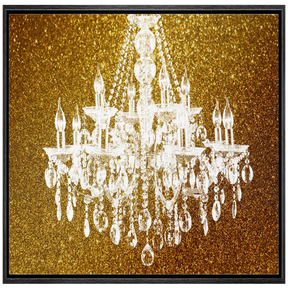 wall26 Framed Canvas Print Wall Art White Chandelier Silhouette on Glitter Background Decorative Lights Digital Art Modern Art Chic Relax/Calm for Living Room, Bedroom, Office - 24"x36" Black