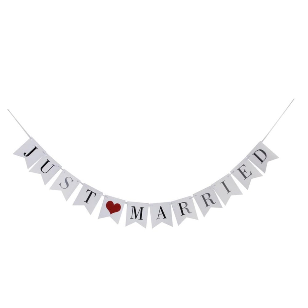 Amosfun 12pcs Married Bunting Banner Wedding Party Decoration White Cardboard Paper Rope for Wedding Ceremony and Celebration Events
