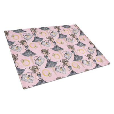 212 Main Watercolor Fashion Diva on Pink Glass Cutting Board - Large