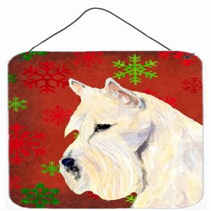 Scottish Terrier Red Snowflakes Holiday Christmas Aluminium Metal Wall Or Door Hanging Prints