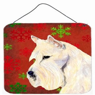 Scottish Terrier Red Snowflakes Holiday Christmas Aluminium Metal Wall Or Door Hanging Prints