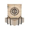 Square 6 Ceramic Coasters Compass Navigation Pattern : Non-Slip Cork Bottom Fits All Coffee Cups Glasses and Mugs view 1