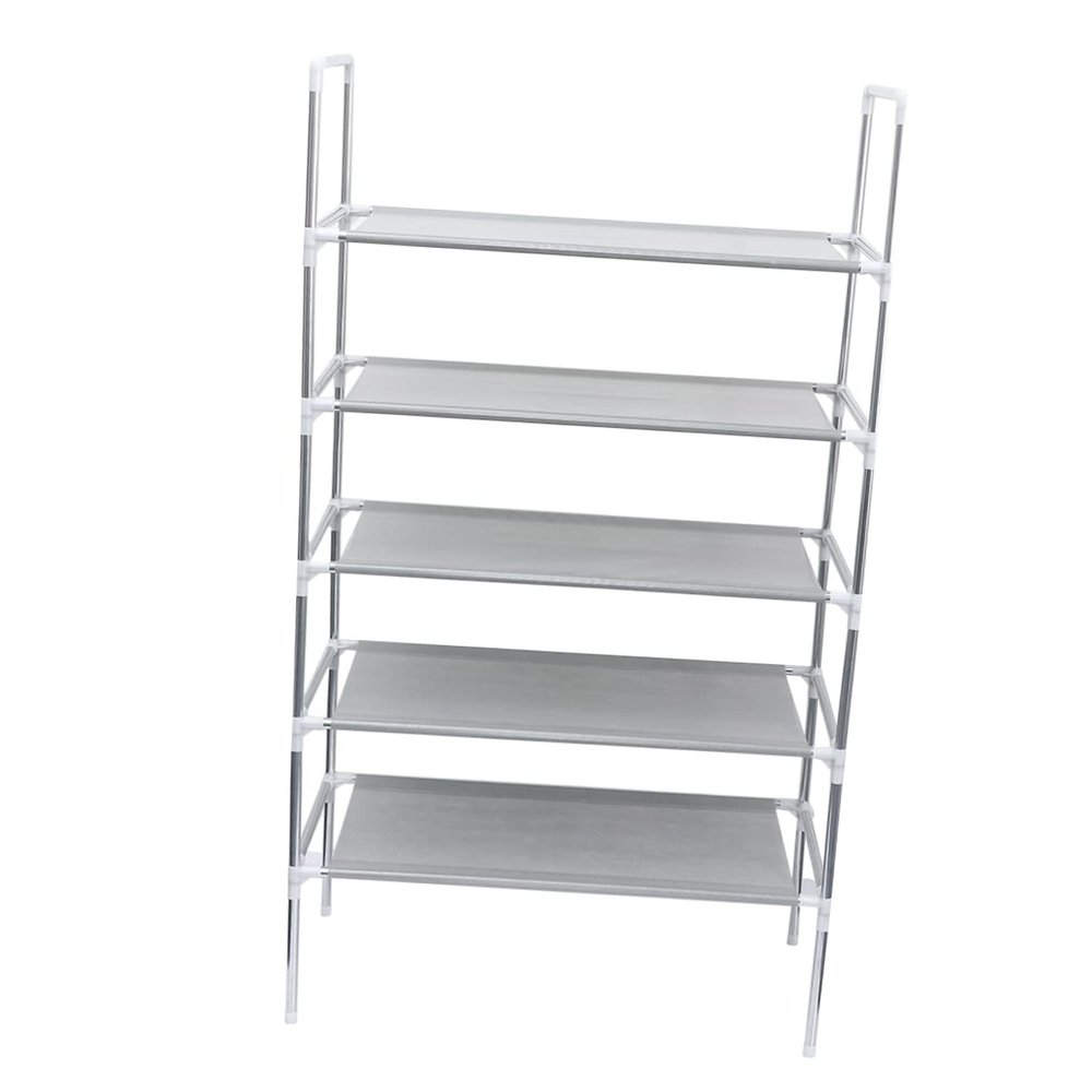 Amosfun Light Grey Metal Shoe Rack Organizer Space-Saving Shoe Shelf with Handle for Home Entryway and Bedroom Odorless Iron Design for Neat Storage