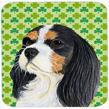 212 Main Cavalier Spaniel St. Patricks Day Shamrock Portrait Glass Cutting Board - Large