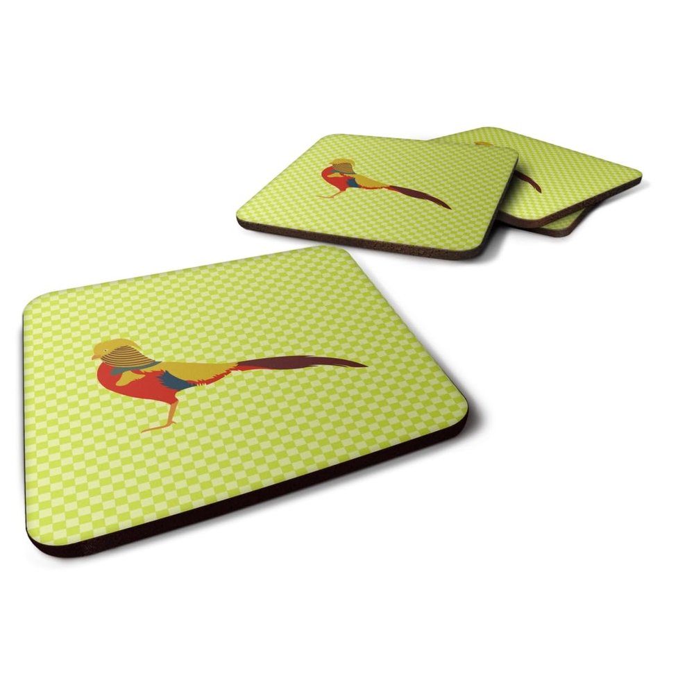 212 Main Golden or Chinese Pheasant Green Foam Coaster - Green - 3.5 inches by 3.5 inches