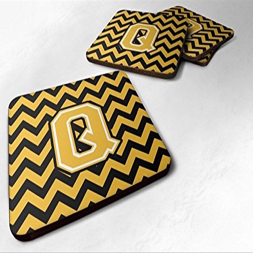212 Main Letter Q Chevron Black & Gold Foam Coaster - 3.5 x 0.25 x 3.5 in. - Set of 4