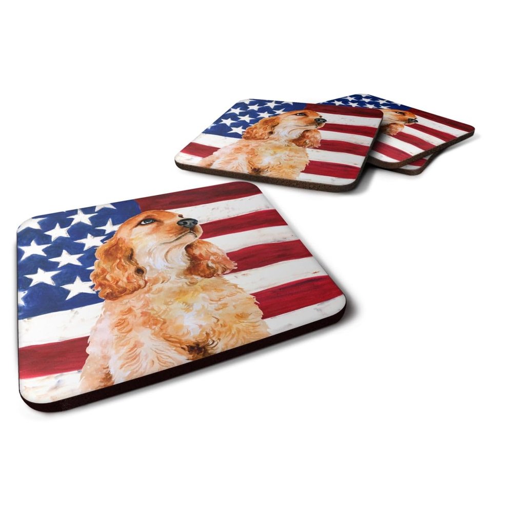 212 Main Cocker Spaniel Patriotic Foam Coaster 3.5 x 3.5 in. - Set of 4