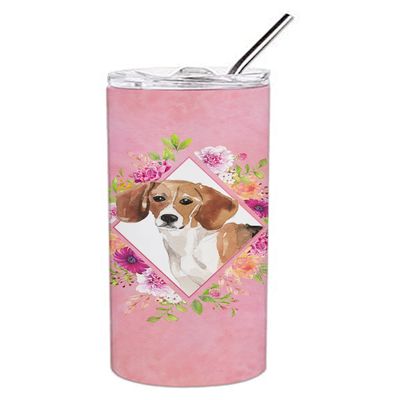 212 Main 20 oz Beagle Pink Flowers Double Walled Stainless Steel Skinny Tumbler