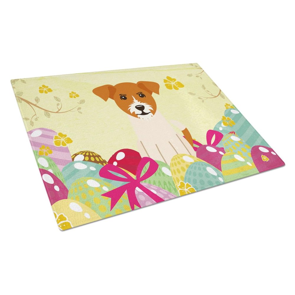 212 Main Easter Eggs Jack Russell Terrier Glass Cutting Board - Large