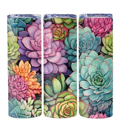 Succulent Tumbler Sublimation Wrap - Ready to Press Sublimation Transfer - 20 oz Straight Tumbler Wrap, Pastel Succulents Transfer, Cactus