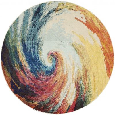 HomeRoots 480162 4 x 4 ft. Wave Abstract Power Loom Non Skid Round Area Rug