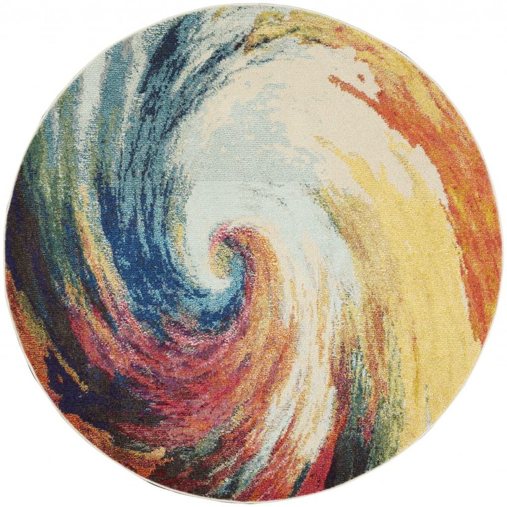 HomeRoots 480162 4 x 4 ft. Wave Abstract Power Loom Non Skid Round Area Rug