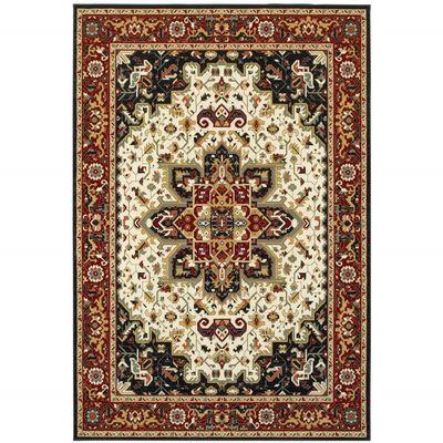 212 Main 8 x 11 ft. Red & Ivory Oriental Power Loom Stain Resistant Rectangle Area Rug - Red and Ivory - 8 x 11 ft.