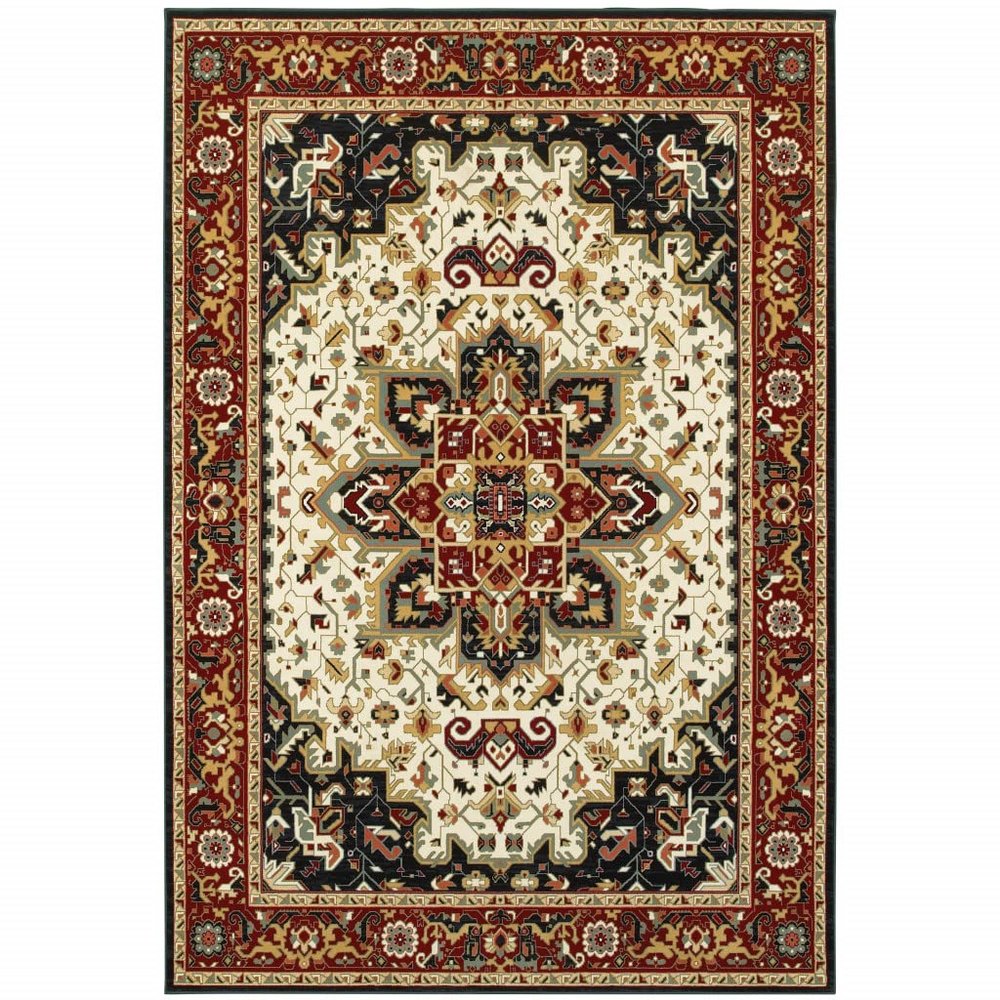 212 Main 8 x 11 ft. Red & Ivory Oriental Power Loom Stain Resistant Rectangle Area Rug - Red and Ivory - 8 x 11 ft.