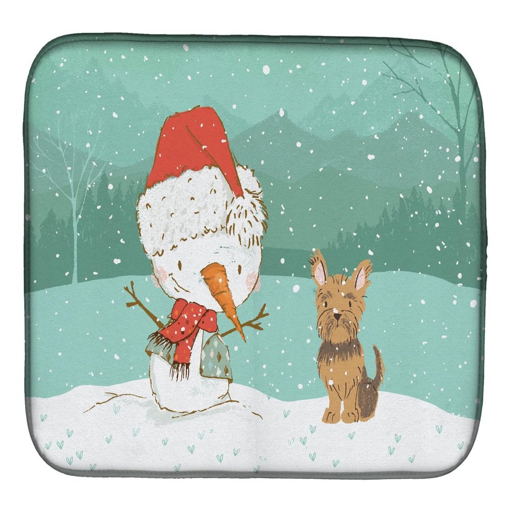 212 Main Yorkie Cropped Ears Snowman Christmas Dish Drying Mat