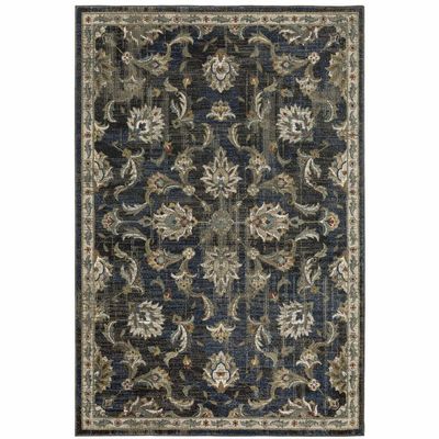 HomeRoots 509861 4 x 6 ft. Charcoal Blue Gold Rust & Beige Oriental Power Loom Stain Resistant Rectangle Area Rug