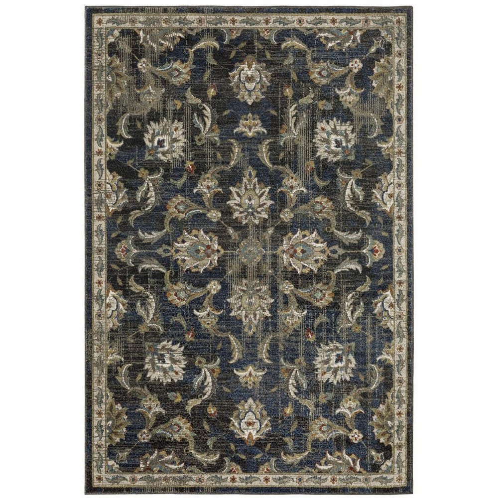 HomeRoots 509861 4 x 6 ft. Charcoal Blue Gold Rust & Beige Oriental Power Loom Stain Resistant Rectangle Area Rug