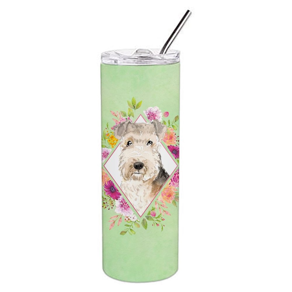 212 Main 20 oz Lakeland Terrier Green Flowers Double Walled Stainless Steel Skinny Tumbler