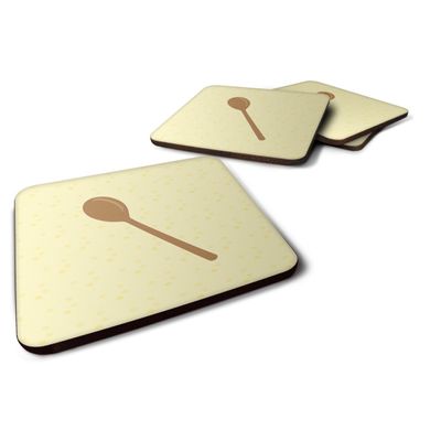 212 Main Wooden Spoon on Yellow Foam Coasters - Set of 4