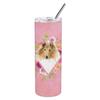 212 Main 20 oz Collie Pink Flowers Double Walled Stainless Steel Skinny Tumbler view 1