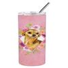 212 Main 20 oz Chihuahua No.1 Pink Flowers Double Walled Stainless Steel Skinny Tumbler view 1
