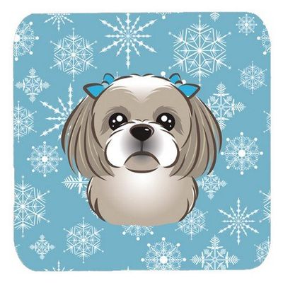 212 Main Snowflake Gray Silver Shih Tzu Foam Coasters- Set of 4