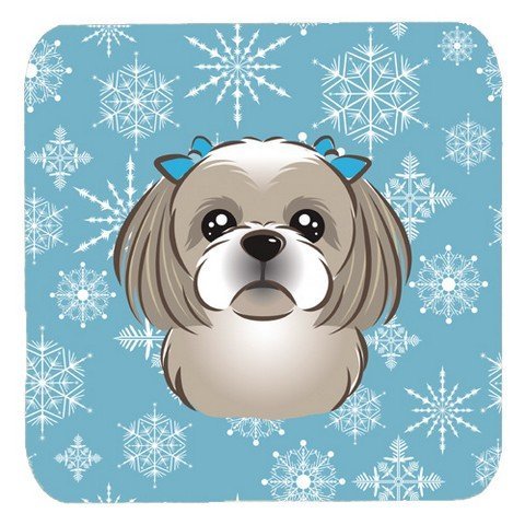 212 Main Snowflake Gray Silver Shih Tzu Foam Coasters- Set of 4