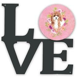 11.5 x 11.75 in. Cavapoo Pink Flowers Metal Artwork Love Wall Decor