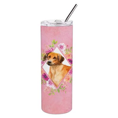 212 Main 20 oz Rhodesian Ridgeback Pink Flowers Double Walled Stainless Steel Skinny Tumbler