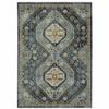 HomeRoots 508093 10 x 13 ft. Blue Gold Ivory & Navy Oriental Power Loom Stain Resistant Rectangle Area Rug with Fringe view 1