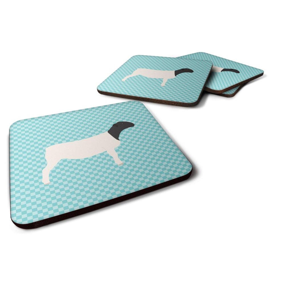 212 Main Dorper Sheep Blue Check Foam Coaster - Blue