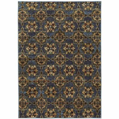 HomeRoots 510034 3 x 5 ft. Blue & Gold Oriental Power Loom Stain Resistant Rectangle Area Rug