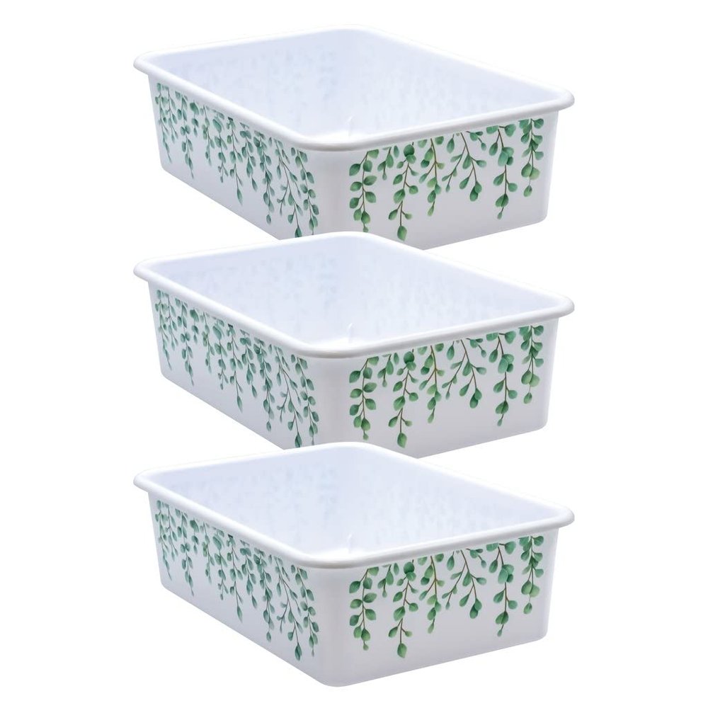 Plastic Storage Bin, Eucalyptus - Large - Pack of 3