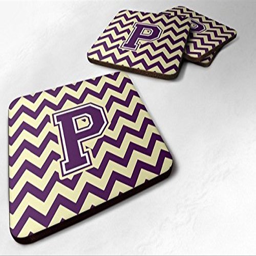 212 Main Letter P Chevron Purple & Gold Foam Coaster - 3.5 x 0.25 x 3.5 in. - Set of 4