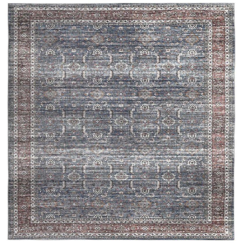 HomeRoots 478945 5 x 8 ft. Blue Oriental Distressed Stain Resistant Rectangle Area Rug