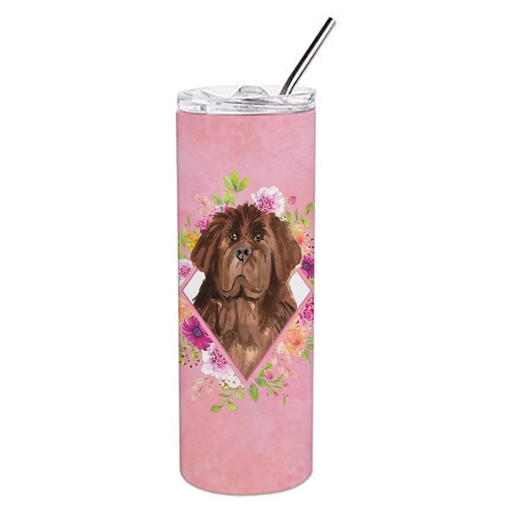 212 Main 20 oz Newfoundland Pink Flowers Double Walled Stainless Steel Skinny Tumbler