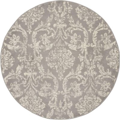 HomeRoots 522186 5 ft. Round Damask Power Loom Area Rug Gray