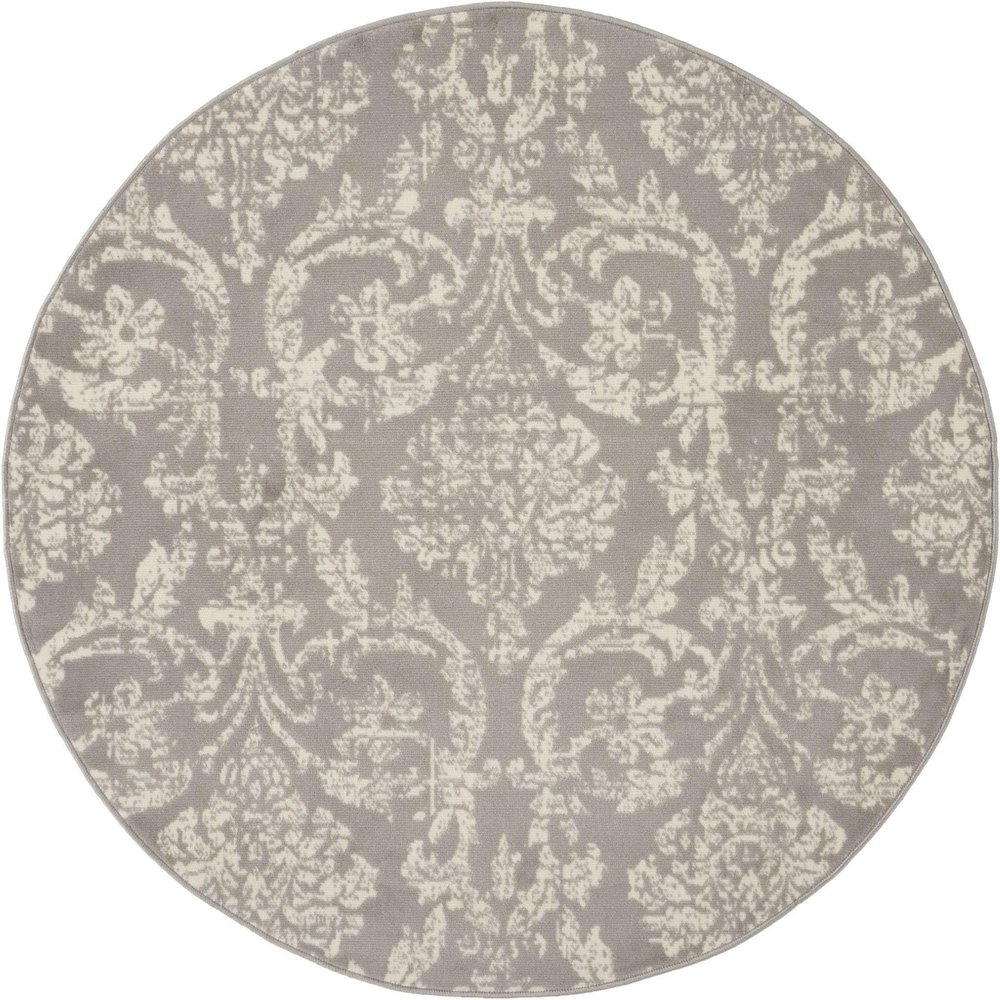 HomeRoots 522186 5 ft. Round Damask Power Loom Area Rug Gray