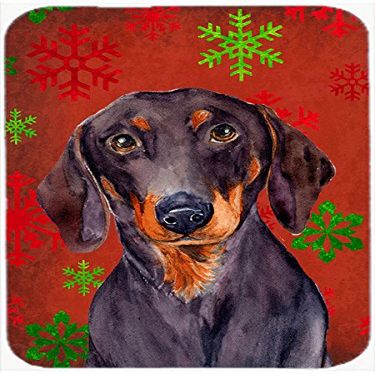 212 Main Dachshund Red and Green Snowflakes Holiday Christmas Glass Cutting Board- Large