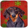 212 Main Dachshund Red and Green Snowflakes Holiday Christmas Glass Cutting Board- Large view 1