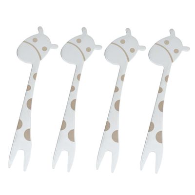 LABRIMP Long Neck Stainless Steel Fruit Forks Giraffe Handles 2 Tooth Dessert Forks Reusable for Cake Party Supplies